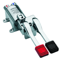 Foot operated mixer tap with locking system